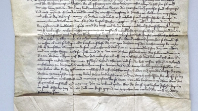 Dachaus älteste Urkunde: die Pergamenturkunde von Herzog Ernst vom 19. November 1409. (Foto: Stadtarchiv)