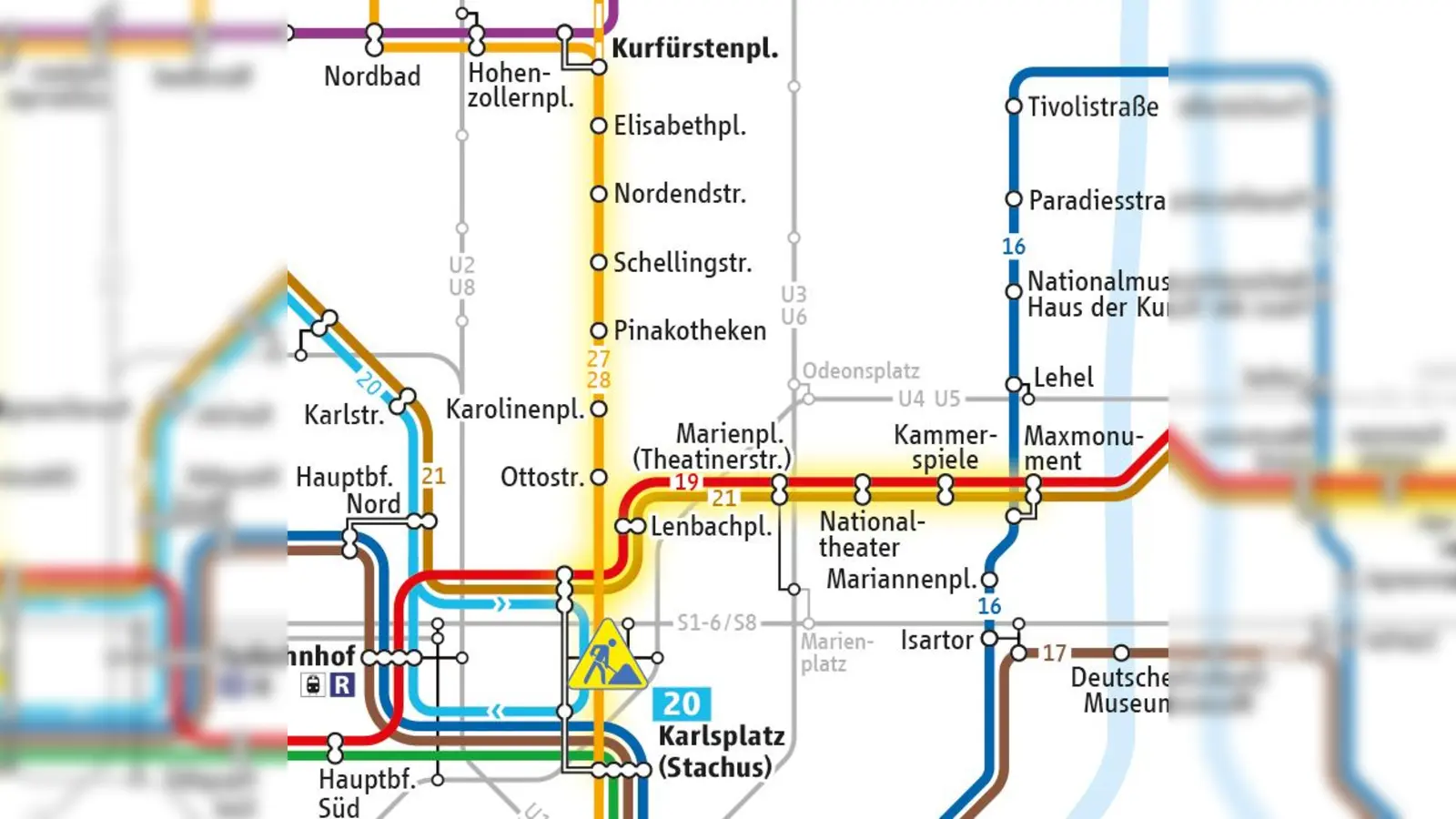 Wegen der Erneuerung von Schienen werden von Juni bis August die Tramlinien 19 und 21 sowie 27 und 28 auf den gekennzeichneten Abschnitten durch Busse ersetzt.  (Foto: MVG)